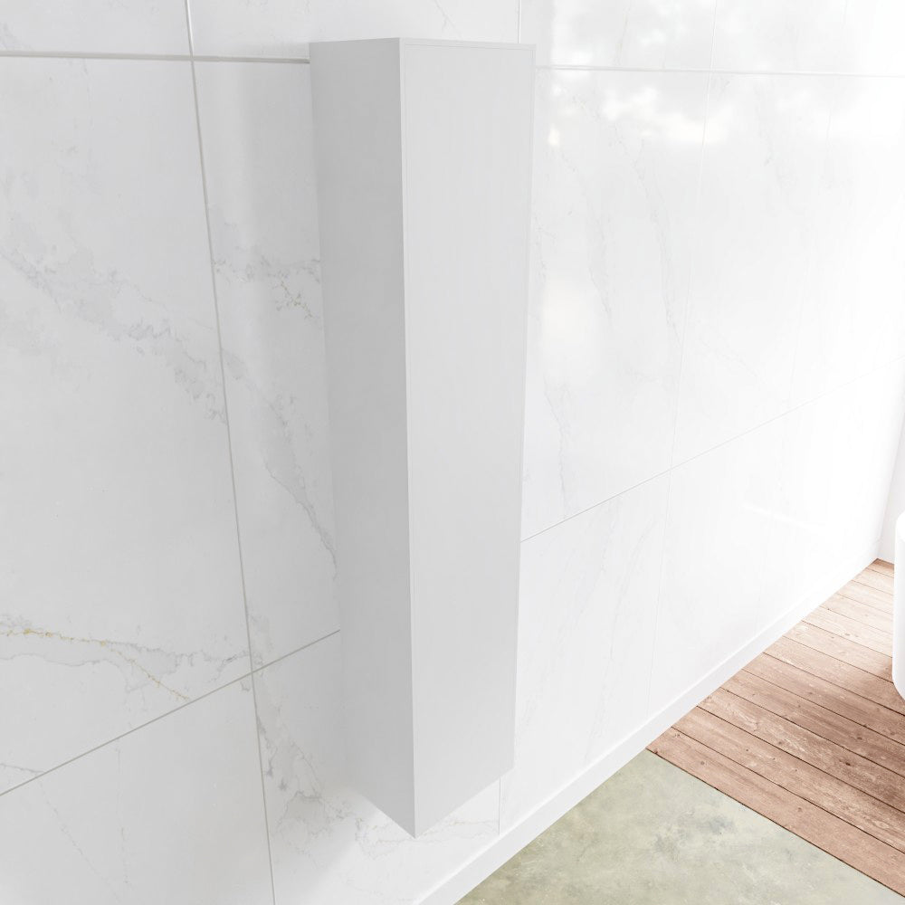 MONDIAZ LAGOM solid surface kolomkast 150 in kleur talc rechtsdraaiend.