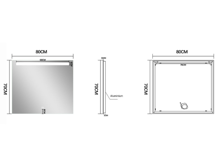 LED Badkamerspiegel Aruba - Spiegelverwarming - 80x70cm