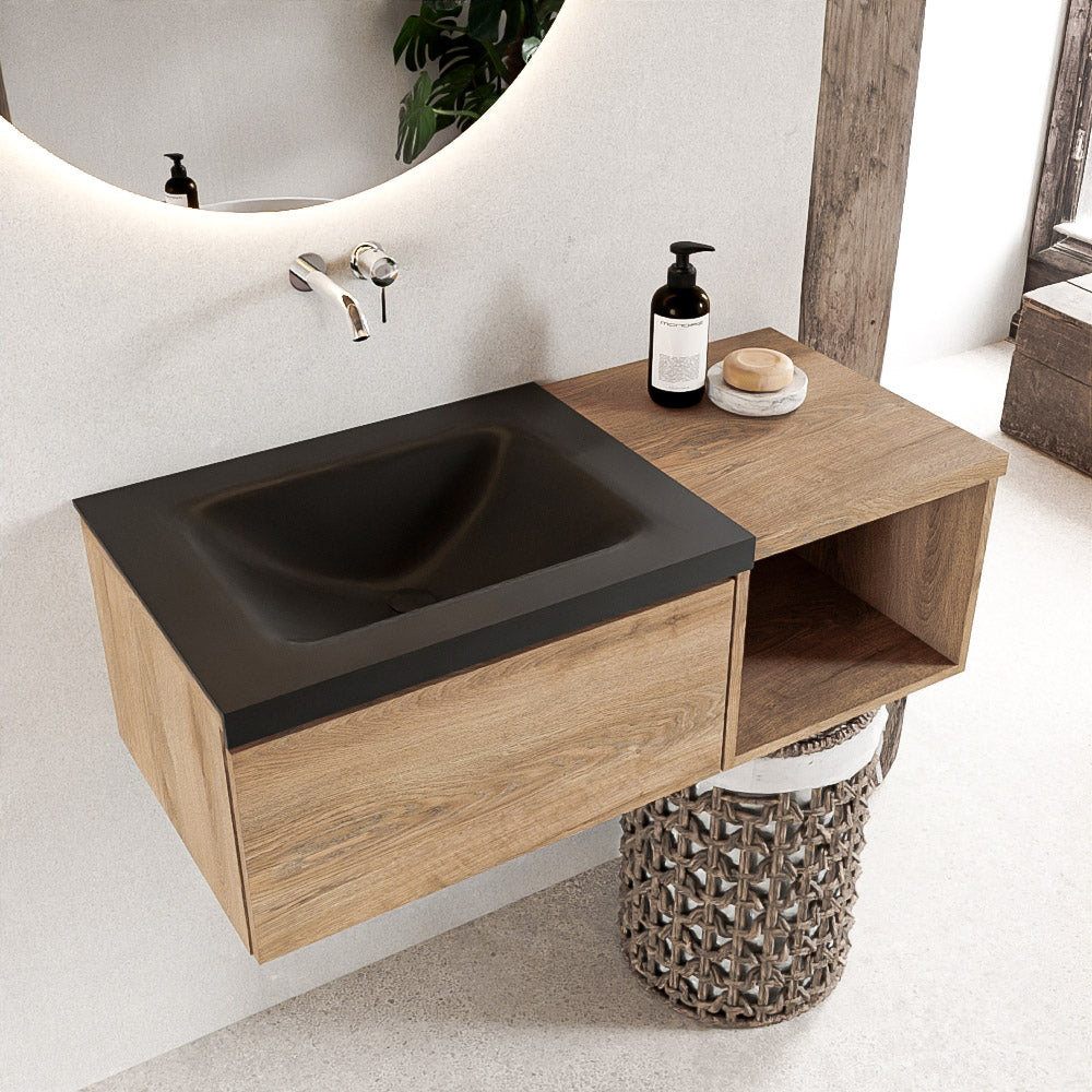 MONDIAZ BUKLA 100cm badmeubel met open module 40 kleur Washed Oak met 1 lade. Wastafel CLOUD links 0 kraangaten kleur Urban.
