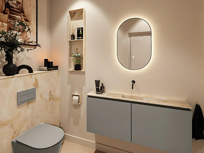 MONDIAZ Luna LED Badkamerspiegel - Bewegingssensor - 45x90cm - Ovaal Smoke (Taupe)