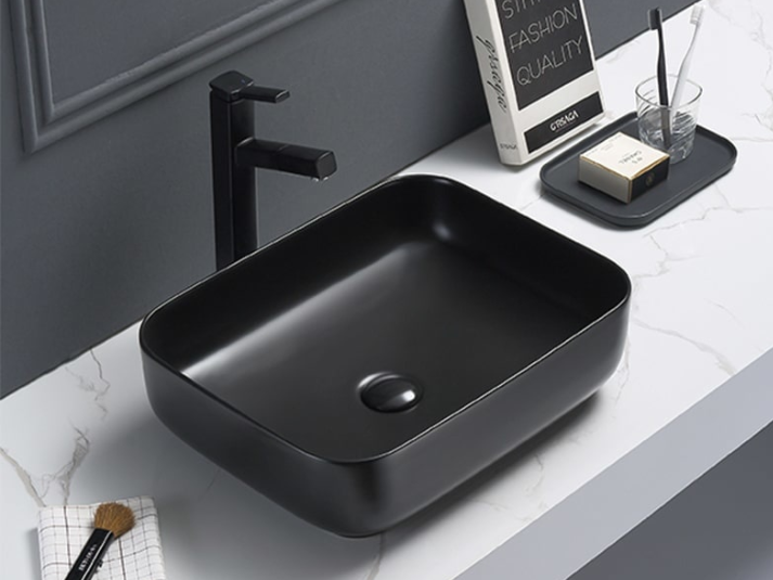 Luxora® Waskom Keramiek Minerva Color Line Incl. Clickwaste Mat Zwart