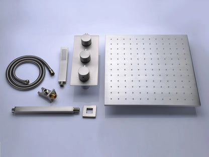 Thermostatische inbouw regendoucheset - Hake Geborsteld RVS