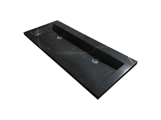 Wasbak Lotus Zwart Wit Marmer Zonder Kraangaten Zwart, Wit - 120cm