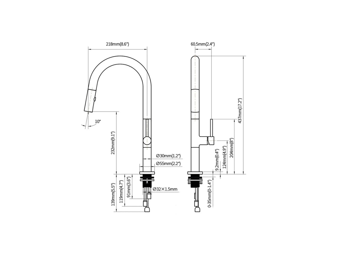 Keukenkraan met touch control - Uittrekbare uitloop - Carex Glans wit, Brons - 44cm
