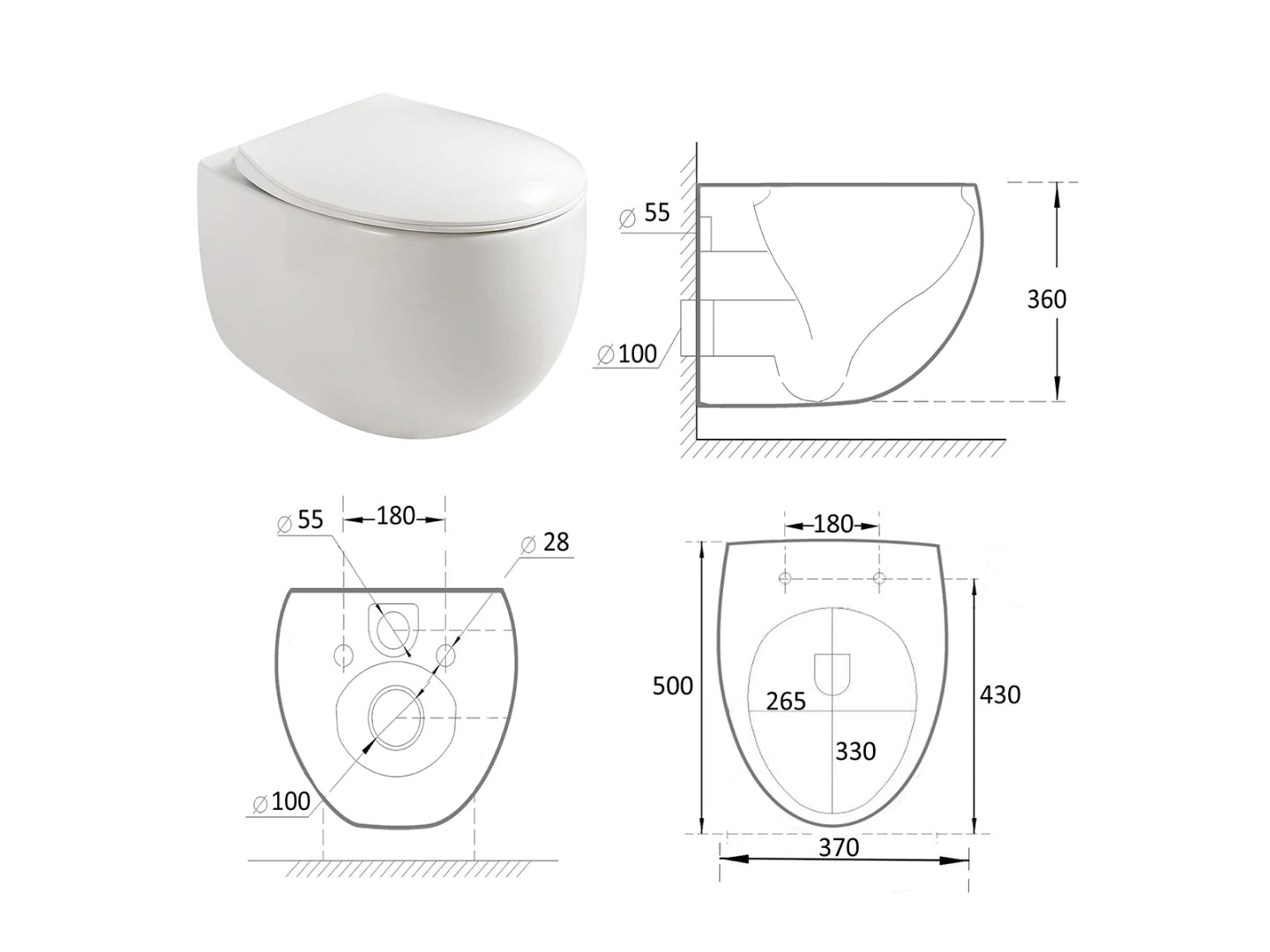 Hangend rimless toilet - Fresno Glans wit