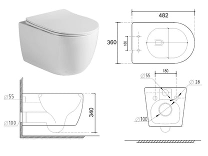 Hangend rimless toilet - Turbo flush - Brooklyn Glans wit - 49x36x37cm