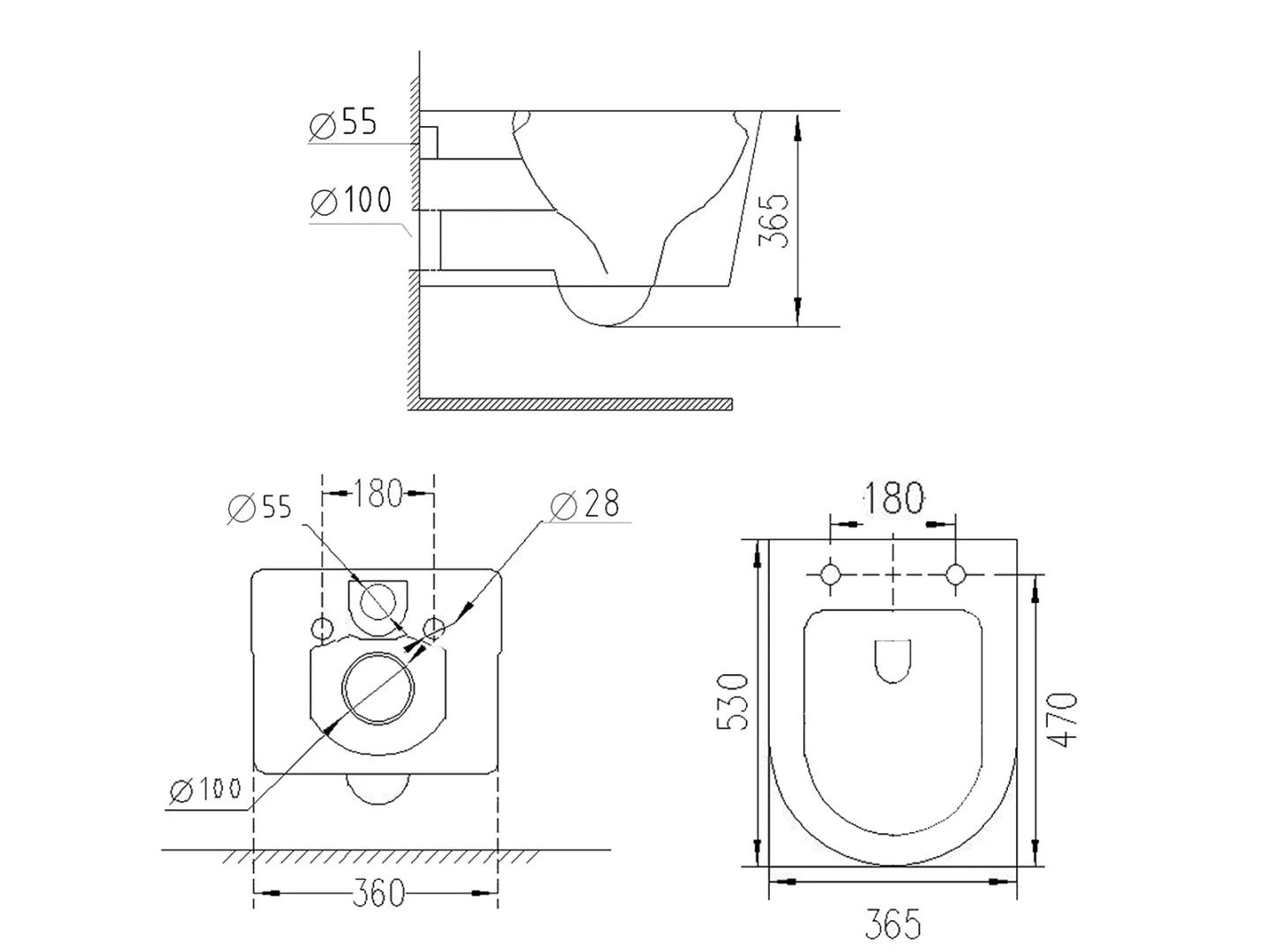 Hangend rimless toilet - Turbo flush - Washington Glans wit - 53x37x36cm