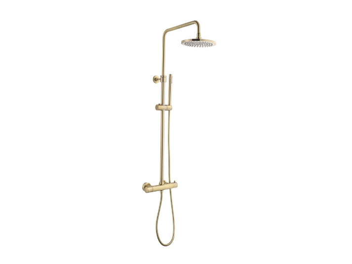 Luxora® Doucheset Opbouw Thermostatisch (In Hoogte Verstelbaar) Rond Goud Geborsteld