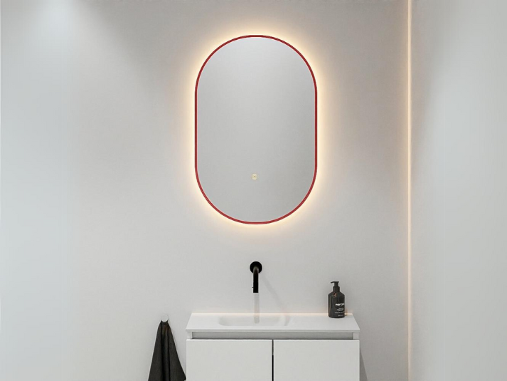 MONDIAZ Luna LED Badkamerspiegel - Bewegingssensor - 45x90cm Ovaal Fire (Rood)
