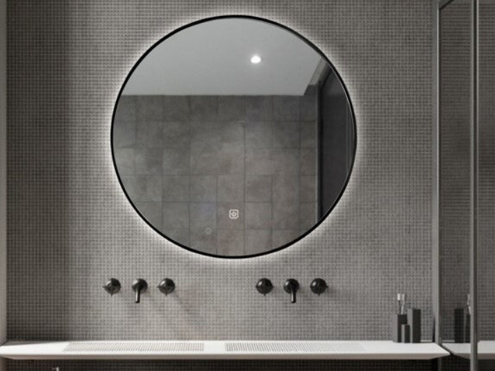 Ronde LED Badkamerspiegel Luca - Spiegelverwarming - Mat Zwart - 80 cm