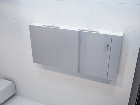 MONDIAZ CUBB Spiegelkast 150x70x16cm - Carrara licht marmerlook - Drie Deuren