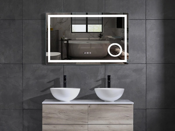 Badkamerspiegel met LED Verlichting Sanitop Clock 160x70 cm met Digitale Klok en Sensor - Megadump Tiel