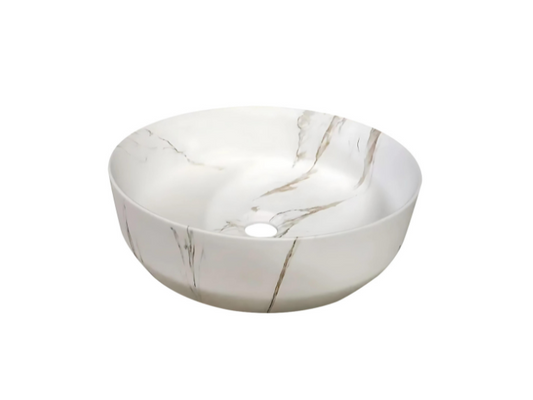 Luxora® Waskom Keramiek Rond Victoria Color Line - Marmerlook Wit met Clickwaste