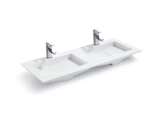 Inbouw wastafel - Solid surface - Ash Mat wit - 49x160x11cm