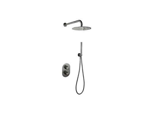 Luxora® Doucheset Inbouw met Box Thermostaat, Muurbevestiging en Douchekop 25 cm Rond Gun Metal