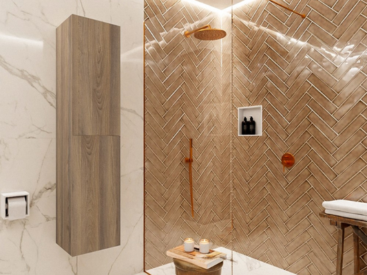 MONDIAZ BEAM - Kolomkast Badmeubel 160cm - Dark Brown Grey met 2 Push-to-Open Deuren