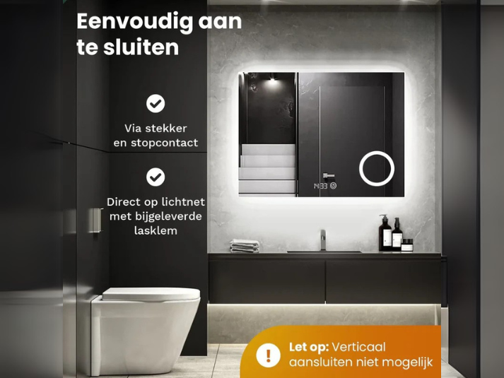 Lumia LED Badkamerspiegel - 80x60cm - Rechthoekig - Frameloos