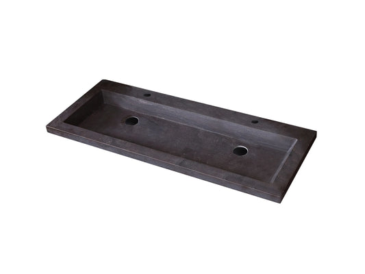 Wasbak Lotus Natuursteen Met Kraangaten Grijs - 49x120x3cm