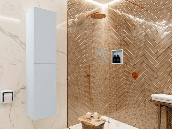 MONDIAZ BEAM Kolomkast Badmeubel 160cm - Clay (Lichtgrijs) met 2 Push-to-Open Deuren