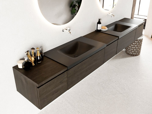 MONDIAZ BUKLA 280cm Badmeubel met Module 40 - Kleur Dark Brown - 5 Lades - Wastafel CLOUD Dubbel - 0 Kraangaten - Kleur Urban (Zwart)