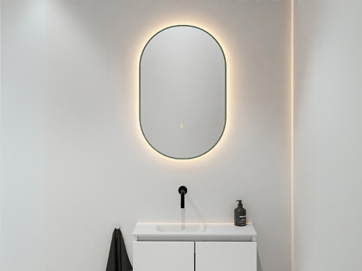 MONDIAZ Luna LED Badkamerspiegel - Bewegingssensor - 45x90cm Ovaal Army (Legergroen)