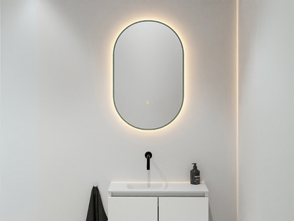 MONDIAZ Luna LED Badkamerspiegel - Bewegingssensor - 45x90cm Ovaal Army (Legergroen)