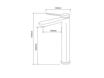 Hoge wastafelkraan - Baka Mat zwart - 31cm