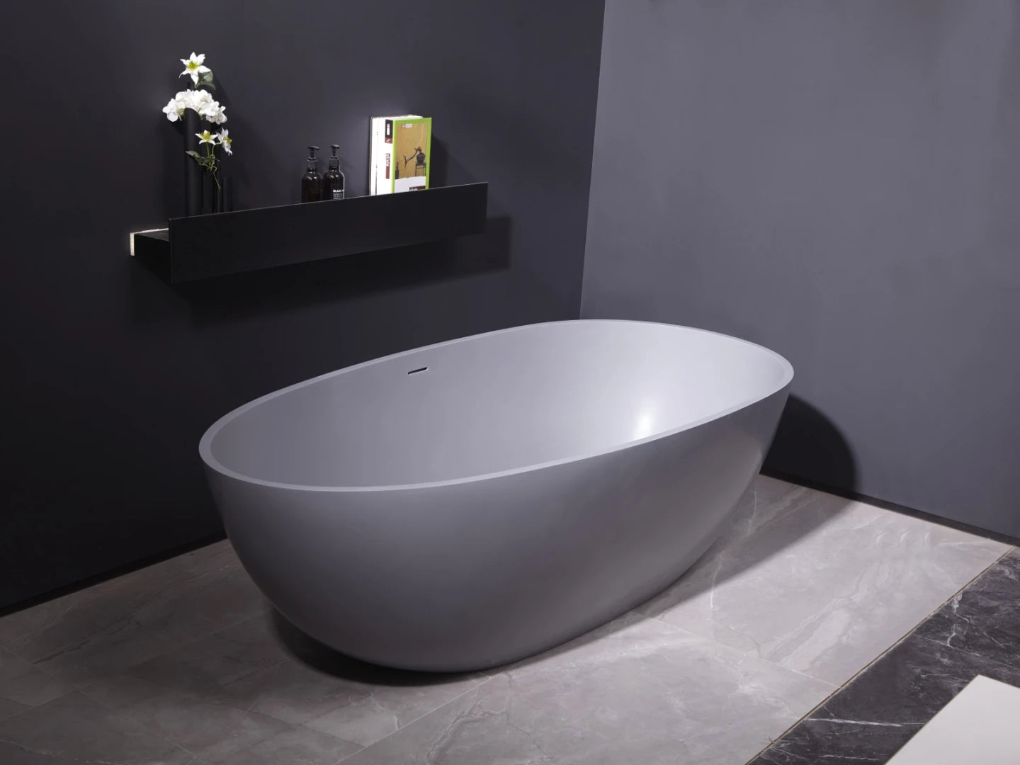 Vrijstaand bad - Solid surface - Izak Mat grijs - 185x86x57cm