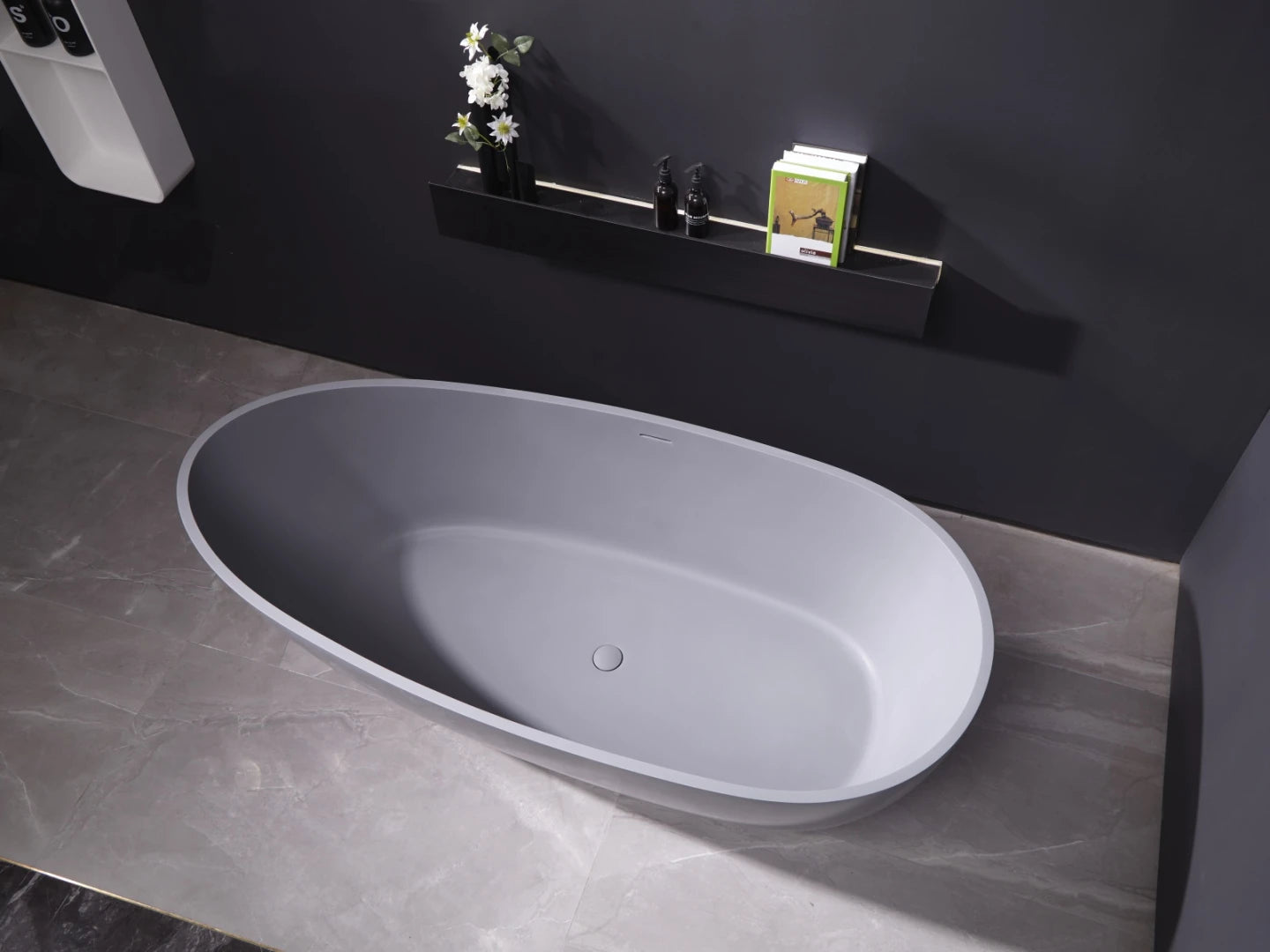 Vrijstaand bad - Solid surface - Izak Mat grijs - 185x86x57cm