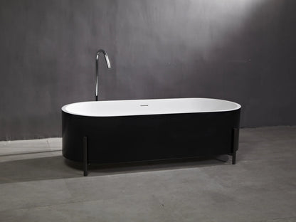 Vrijstaand bad - Solid surface - Nevil Mat wit, Mat zwart - 170x70x51cm