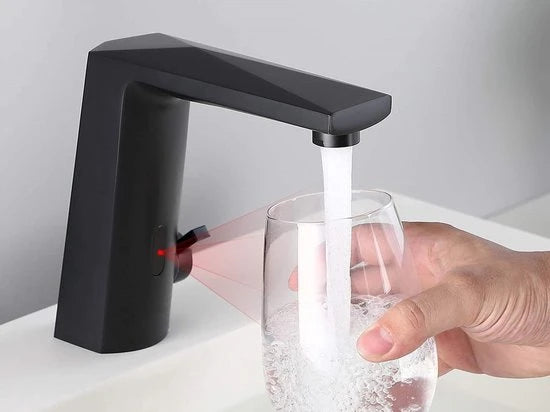 Wastafelkraan - Automatisch met sensor - Thomas Mat zwart - 16,5cm