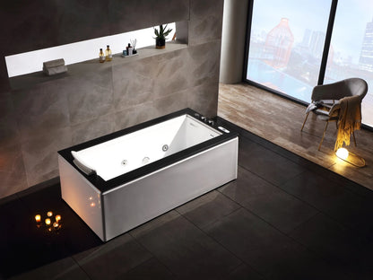 Vrijstaand massagebad - Mat zwart top - Nebo Glans wit - 183x93x62cm