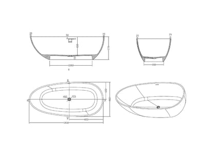 Vrijstaand bad - Solid surface - Izak Mat grijs - 185x86x57cm