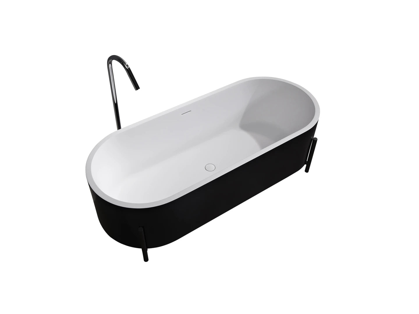 Vrijstaand bad - Solid surface - Nevil Mat wit, Mat zwart - 170x70x51cm