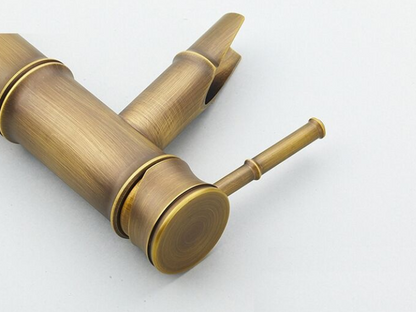 Bamboo Wastafelkraan - Waterval uitloop - Standaard hoogte - Antiek Brons