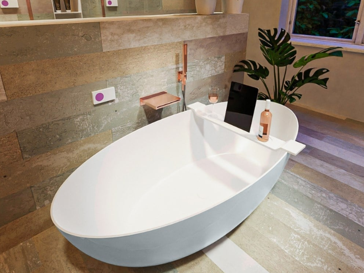 MONDIAZ FLOAT vrijstaand bad 170x80cm kleur Clay (Lichtgrijs) / Talc (Wit)