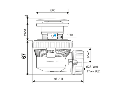 MONDIAZ Ruimtebesparende Click Sifon - 6.7cm Hoog - Solid Surface Rond in Jeans (Blauw)