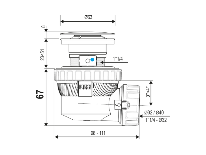MONDIAZ Ruimtebesparende Click Sifon - 6,7cm Hoog - Solid Surface - Rond in Glace (Grijs Marmer)