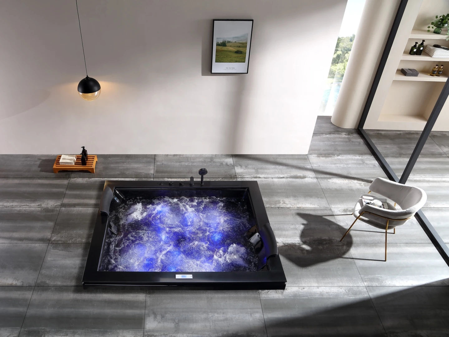 2 persoons inbouw massagebad - Malka Glans Zwart - 180x150x62cm