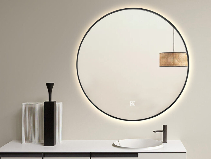Ronde LED Badkamerspiegel Luca - Spiegelverwarming - Mat Zwart - 80 cm