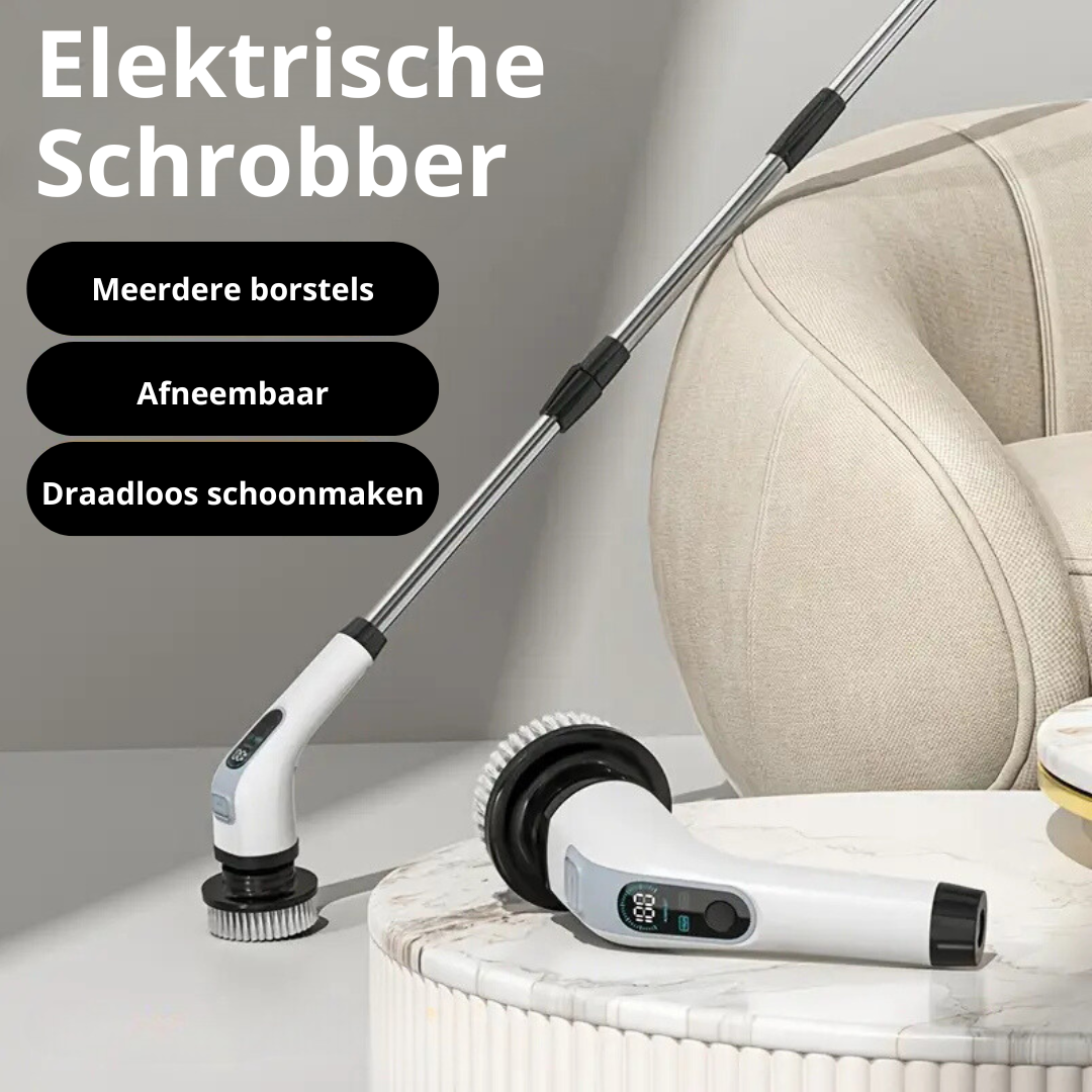 HomeEase® Elektrische Spin Scrubber Set - LED Display - Vervangbare Borstelkoppen, LED Display - Afneembare Lange Handgreep