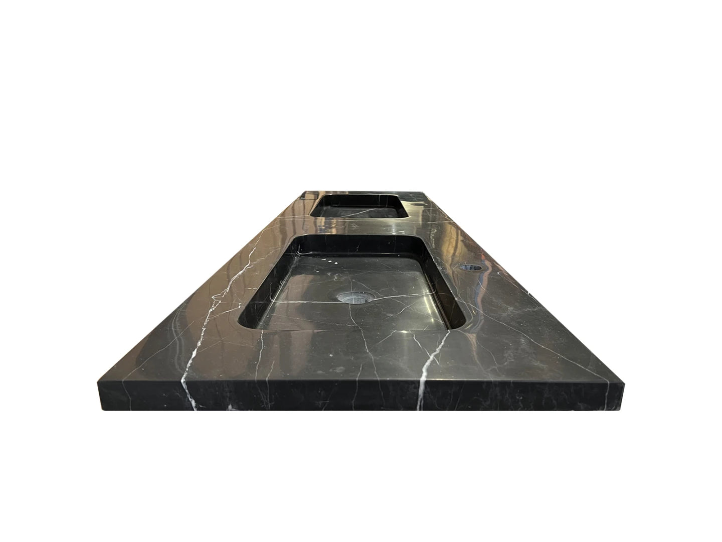 Wasbak Jericho Zwart Wit Marmer Met Kraangaten Zwart - 49x160x3cm