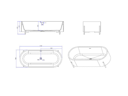 Vrijstaand bad - Solid surface - Kody Mat zwart - 180x80x54cm