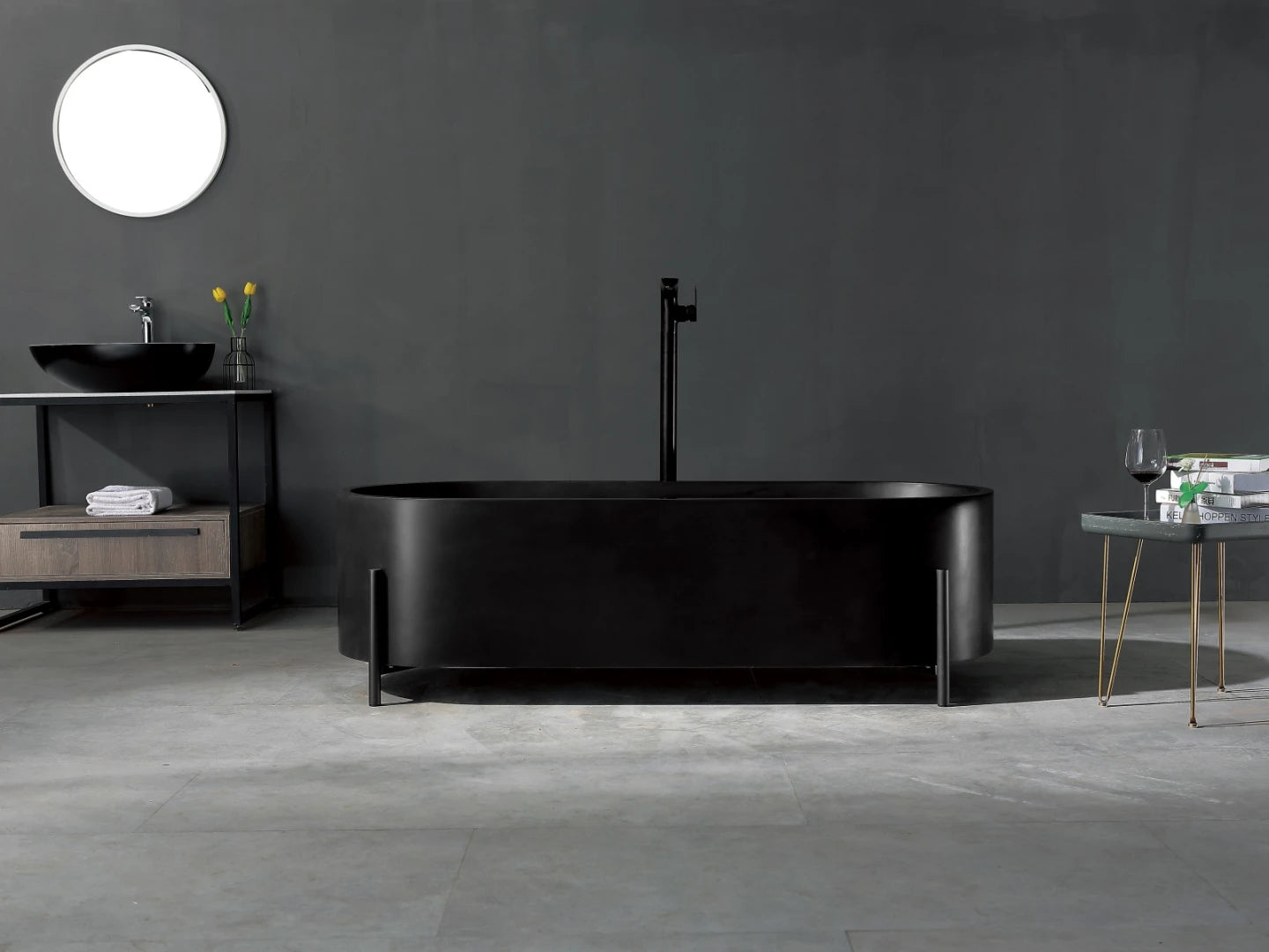 Vrijstaand bad - Solid surface - Nevil Mat zwart - 170x70x51cm