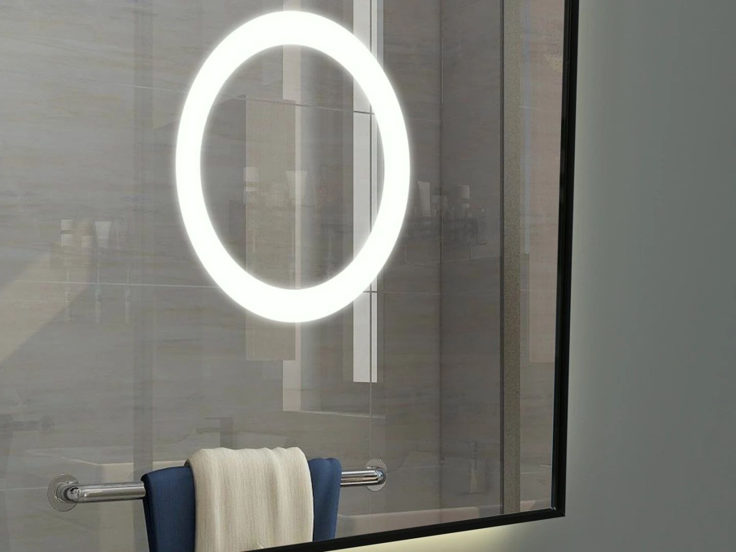 LED Badkamerspiegel - Bluetooth - Noël Mat zwart - 80x70cm