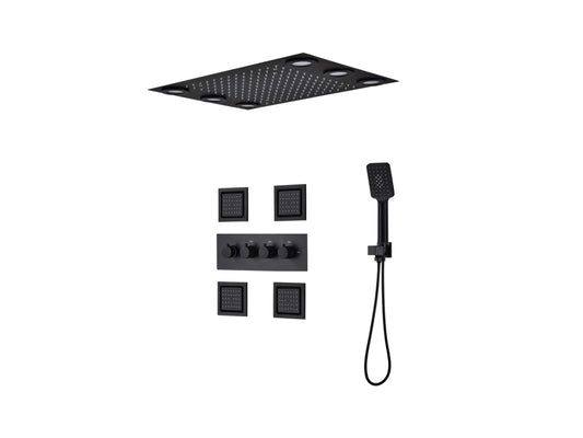 Thermostatische Inbouw regendoucheset - Boxer Mat zwart