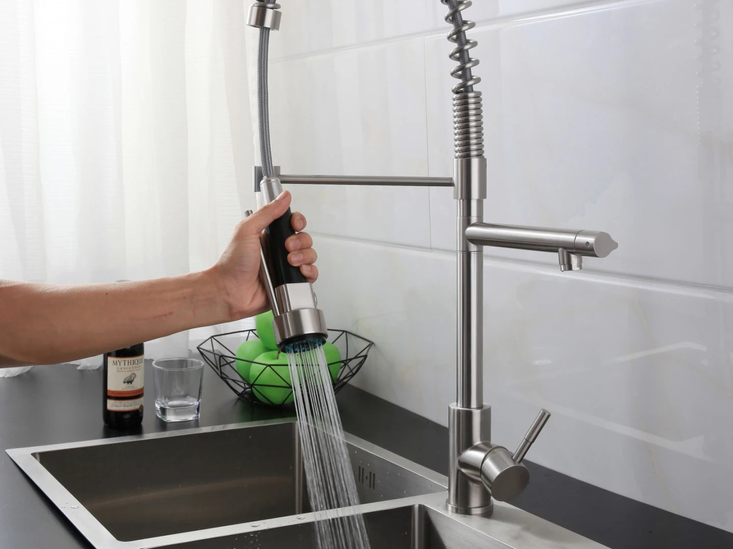 Semi-professional keukenkraan - Flexibele uitloop - Cocos Geborsteld RVS - 63cm