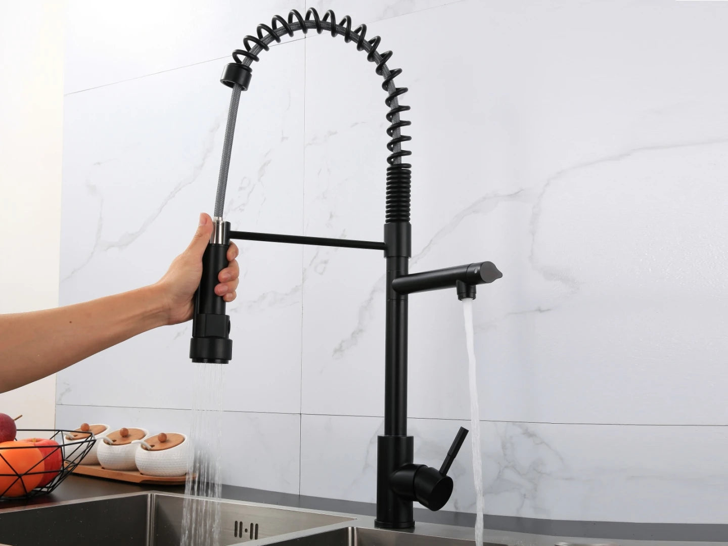 Semi-professional keukenkraan - Flexibele uitloop - Cocos Mat zwart - 63cm