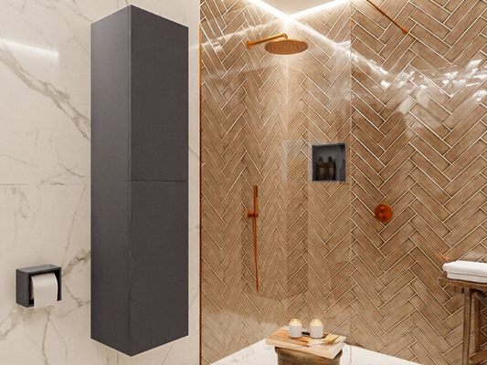 MONDIAZ BEAM Kolomkast Badmeubel 160cm - Dark Grey met 2 Push-to-Open Deuren