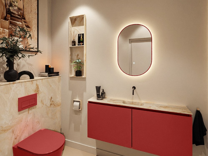 MONDIAZ Luna LED Badkamerspiegel - Bewegingssensor - 45x90cm Ovaal Fire (Rood)